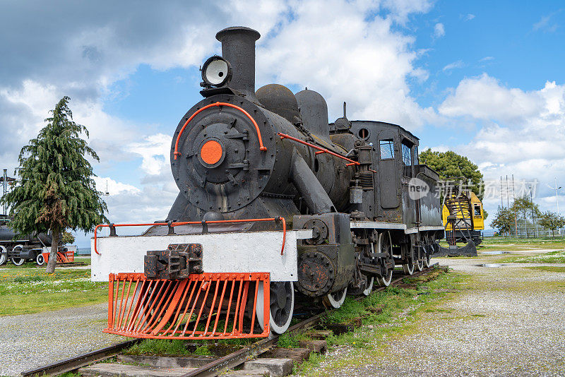 在智利蒙特港展出的旧火车引擎，Plaza De Los Trenes